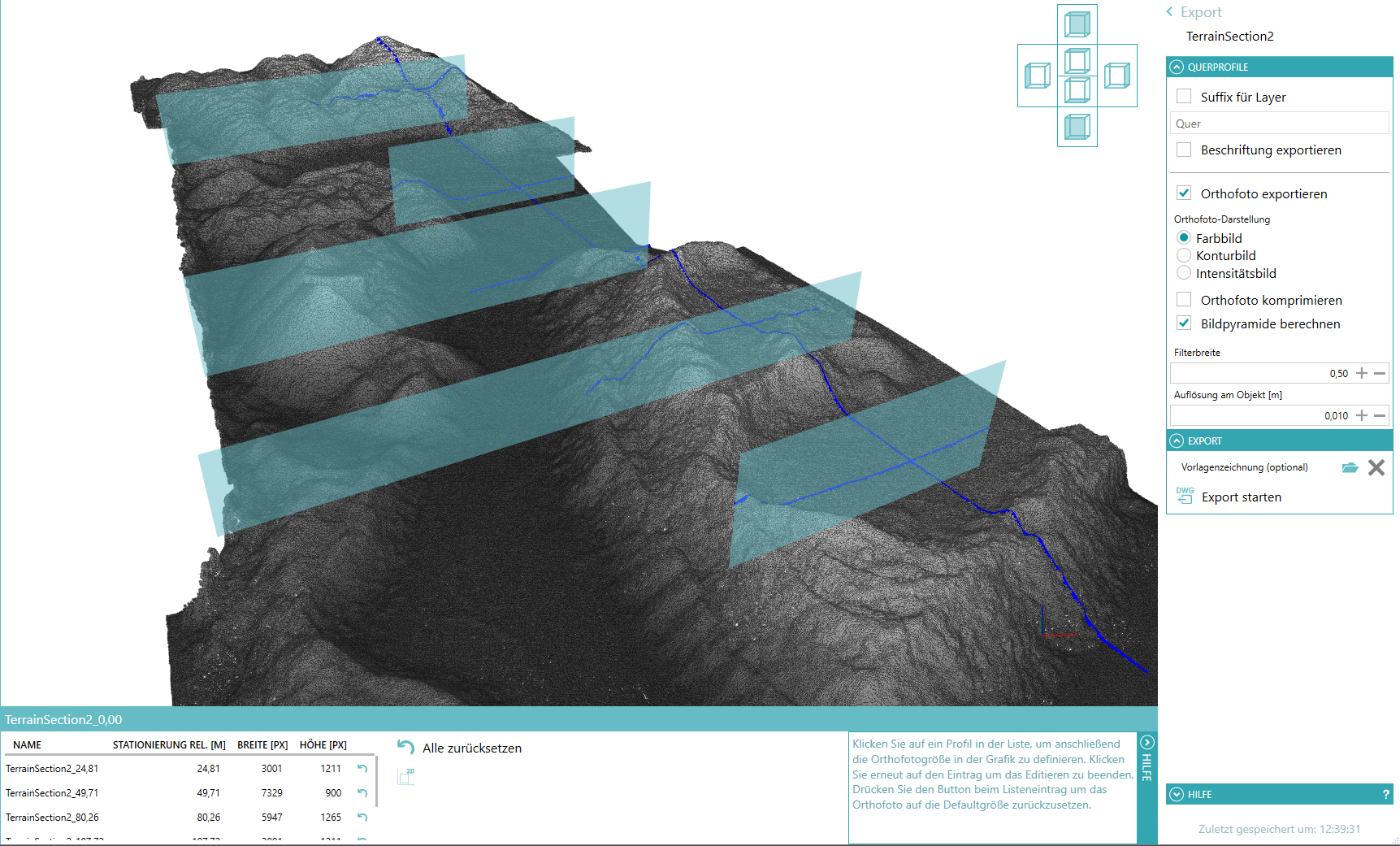 Orthophotos pour les profils en travers